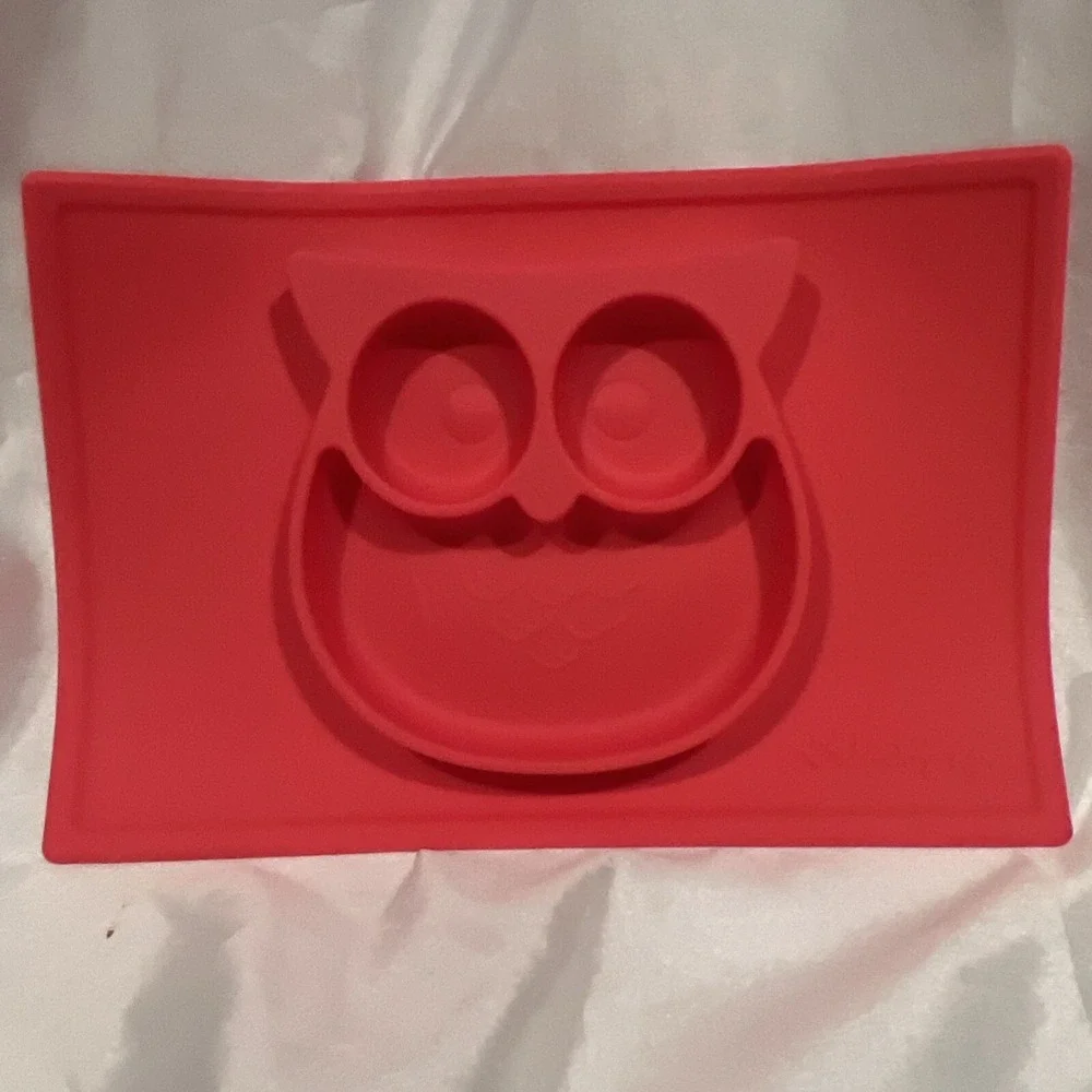 Nuby Owl Red Silicone Divided Feeding Placemat No Slip Food Baby Micro/Dish Safe